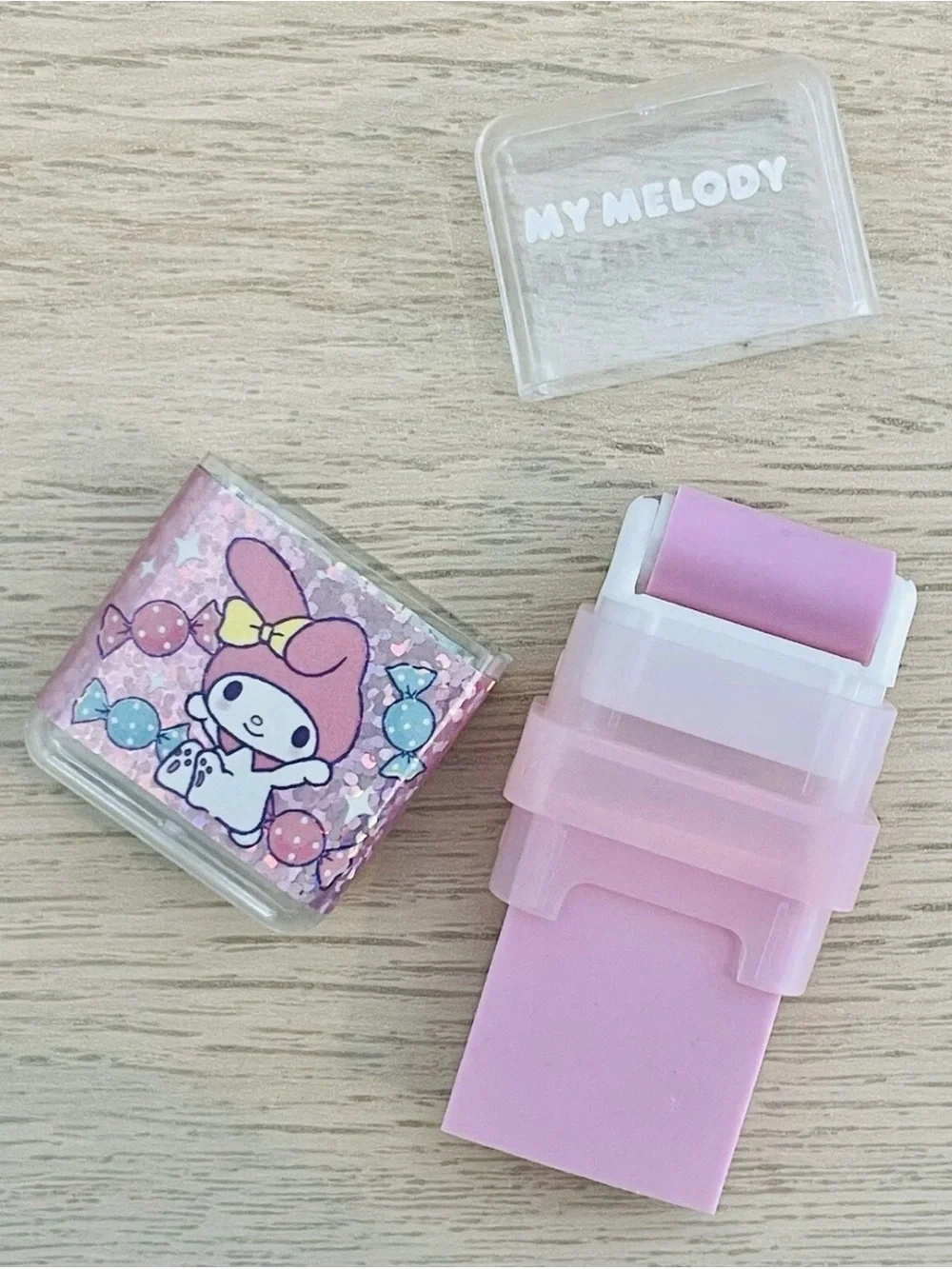 Sanrio Retro My Melody Pastel Pink Holographic Stamp Roller Eraser